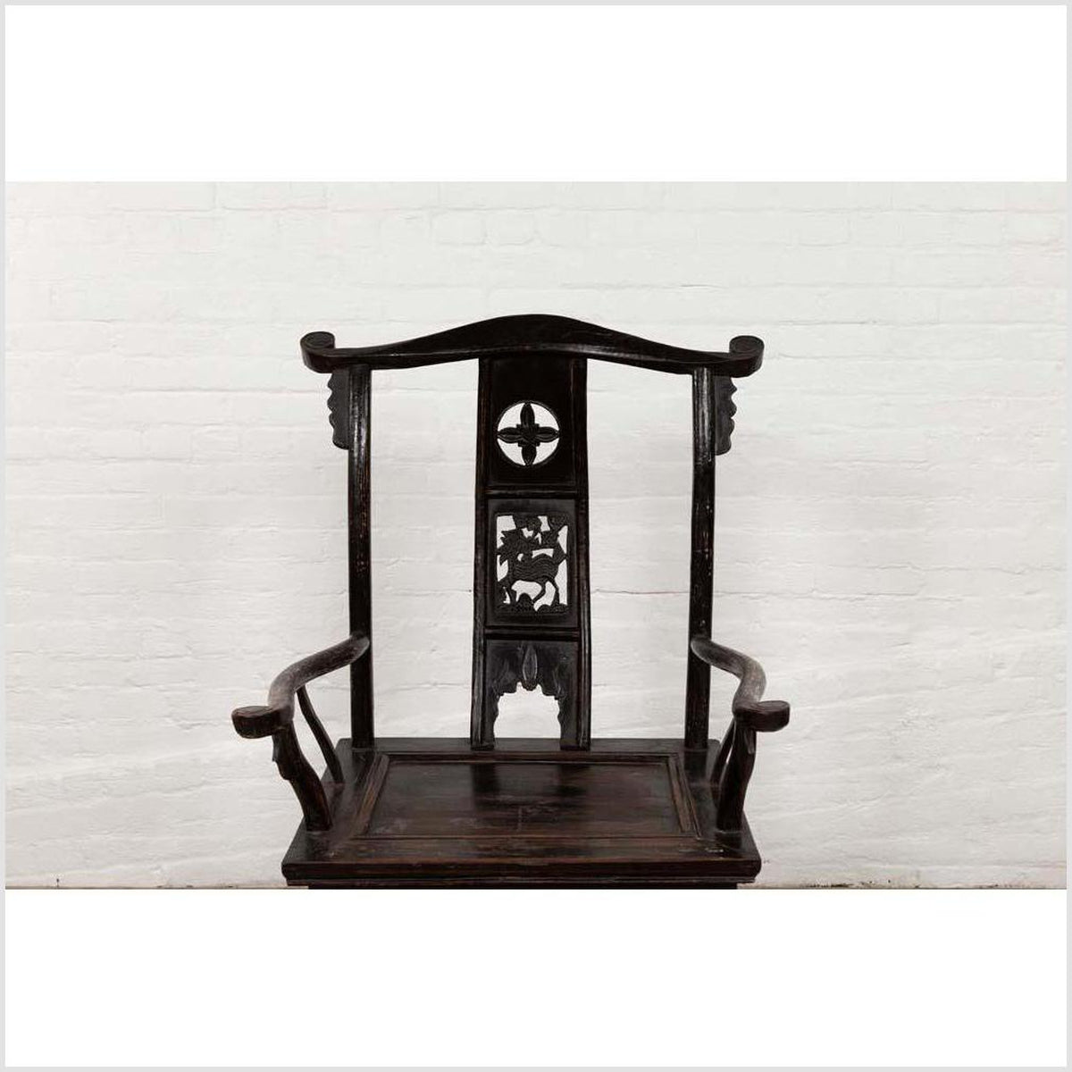 Chinese Elmwood Dark Patina Dengguayi Scholar&#39;s Lamp Armchair with Pierced Splat-7. Asian &amp; Chinese Furniture, Art, Antiques, Vintage Home Décor for sale at FEA Home
