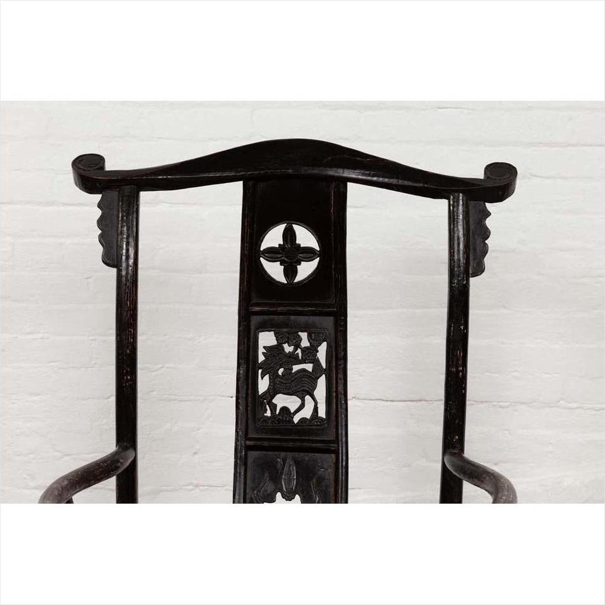 Chinese Elmwood Dark Patina Dengguayi Scholar's Chair-8. Asian &amp; Chinese Furniture, Art, Antiques, Vintage Home Décor for sale at FEA Home