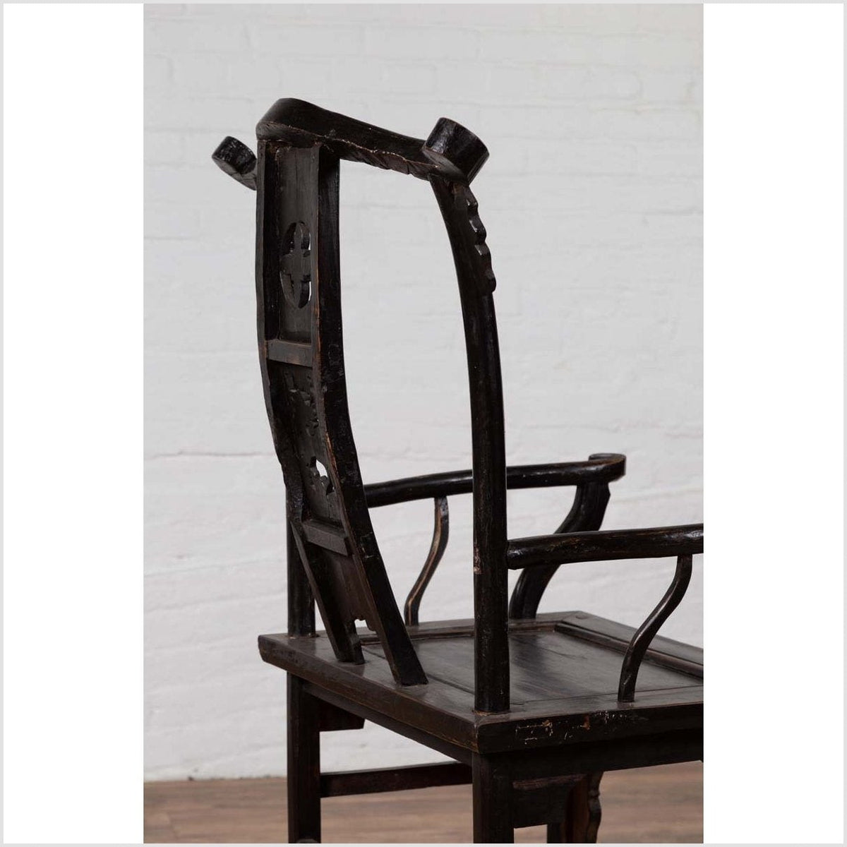 Chinese Elmwood Dark Patina Dengguayi Scholar&#39;s Lamp Armchair with Pierced Splat-18. Asian &amp; Chinese Furniture, Art, Antiques, Vintage Home Décor for sale at FEA Home
