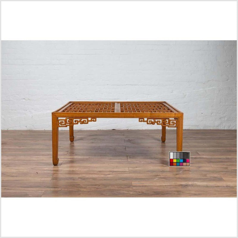 Chinese Elmwood Square Coffee Table with Open Fretwork and Horse-Hoof Legs-YN6188-3. Asian & Chinese Furniture, Art, Antiques, Vintage Home Décor for sale at FEA Home