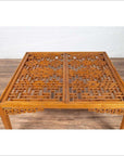 Chinese Elmwood Square Coffee Table with Open Fretwork and Horse-Hoof Legs-6. Asian & Chinese Furniture, Art, Antiques, Vintage Home Décor for sale at FEA Home