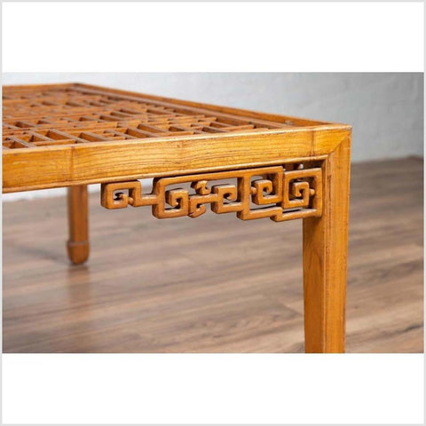 Chinese Elmwood Square Coffee Table with Open Fretwork and Horse-Hoof Legs-YN6188-9. Asian & Chinese Furniture, Art, Antiques, Vintage Home Décor for sale at FEA Home