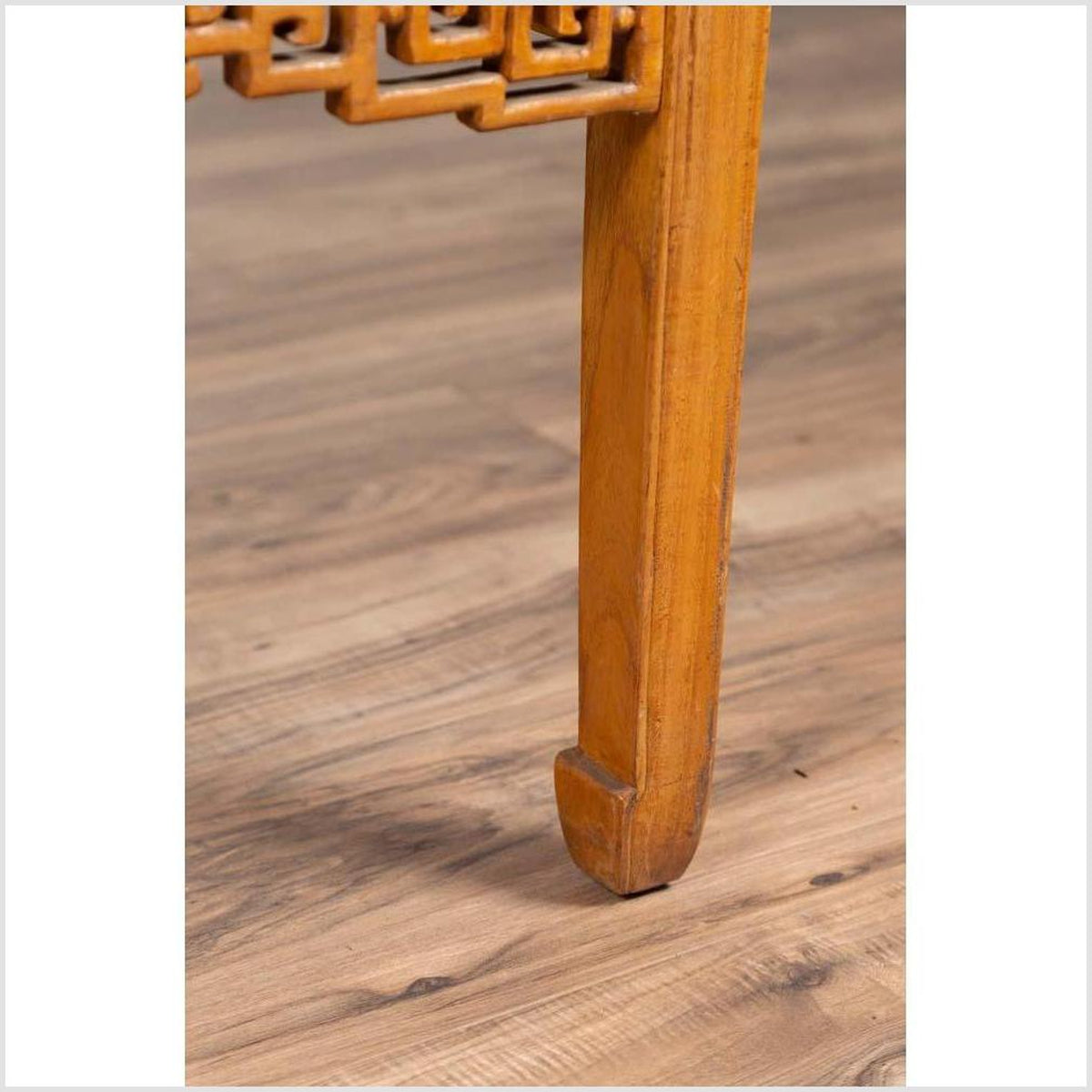Chinese Elmwood Square Coffee Table with Open Fretwork and Horse-Hoof Legs-10. Asian &amp; Chinese Furniture, Art, Antiques, Vintage Home Décor for sale at FEA Home