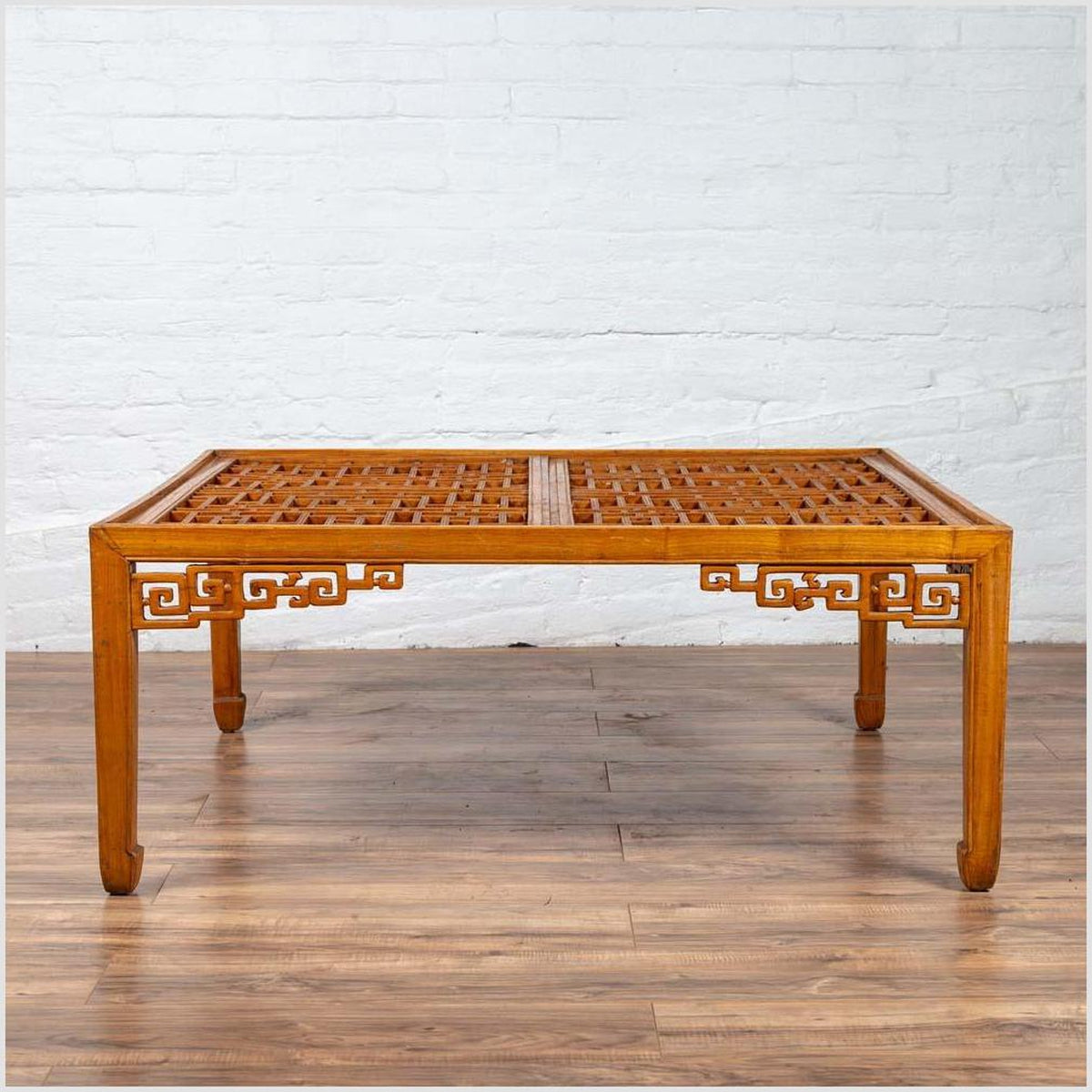 Chinese Elmwood Square Coffee Table with Open Fretwork and Horse-Hoof Legs-2. Asian & Chinese Furniture, Art, Antiques, Vintage Home Décor for sale at FEA Home