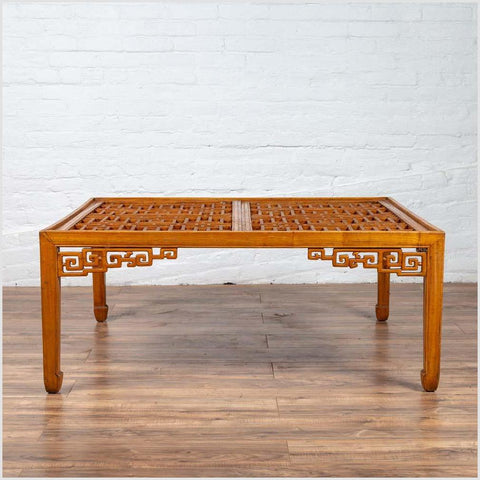 Chinese Elmwood Square Coffee Table with Open Fretwork and Horse-Hoof Legs-YN6188-2. Asian & Chinese Furniture, Art, Antiques, Vintage Home Décor for sale at FEA Home