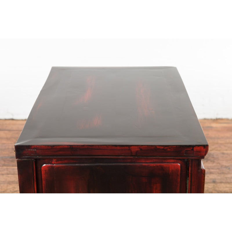 Chinese Late Qing Dynasty 1900s Side Cabinet with Reddish Black Lacquer-YN2571-14. Asian & Chinese Furniture, Art, Antiques, Vintage Home Décor for sale at FEA Home