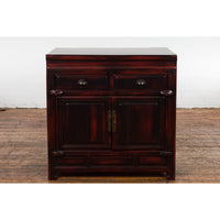 Chinese Late Qing Dynasty 1900s Side Cabinet with Reddish Black Lacquer