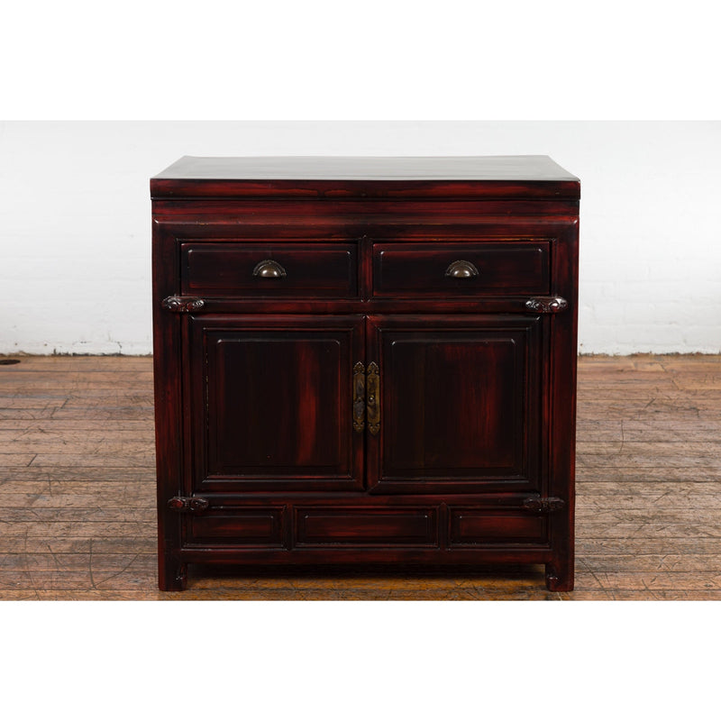 Chinese Late Qing Dynasty 1900s Side Cabinet with Reddish Black Lacquer-YN2571-17. Asian & Chinese Furniture, Art, Antiques, Vintage Home Décor for sale at FEA Home