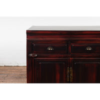 Chinese Late Qing Dynasty 1900s Side Cabinet with Reddish Black Lacquer