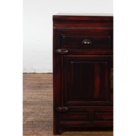 Chinese Late Qing Dynasty 1900s Side Cabinet with Reddish Black Lacquer-YN2571-20. Asian & Chinese Furniture, Art, Antiques, Vintage Home Décor for sale at FEA Home