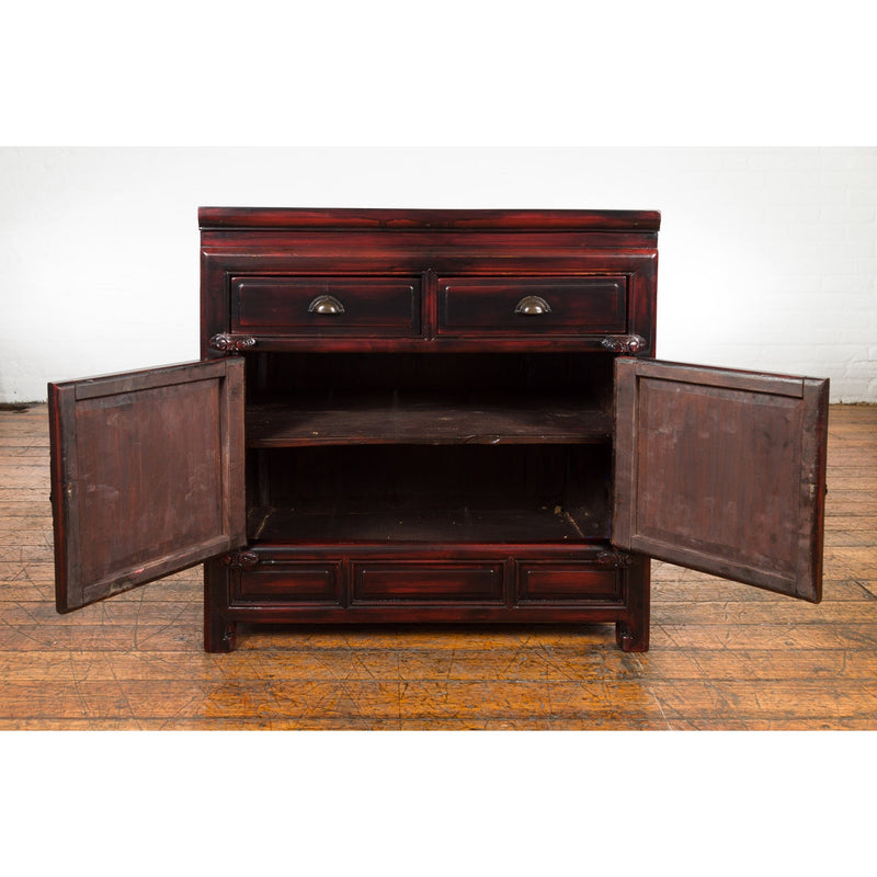 Chinese Late Qing Dynasty 1900s Side Cabinet with Reddish Black Lacquer-YN2571-3. Asian & Chinese Furniture, Art, Antiques, Vintage Home Décor for sale at FEA Home