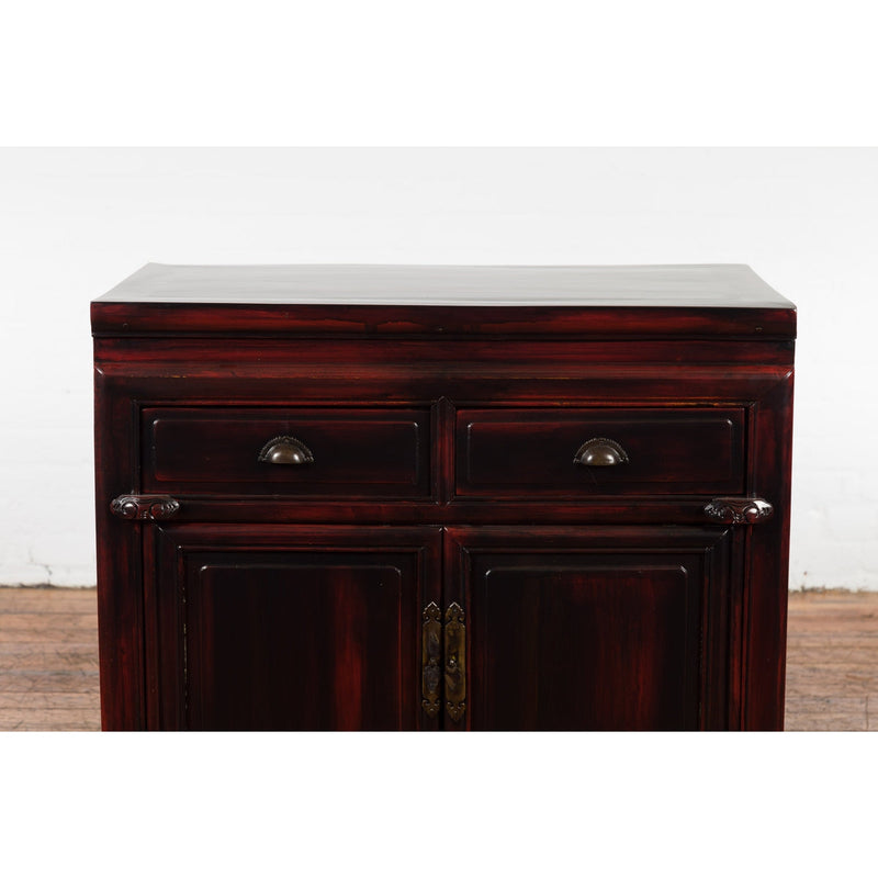 Chinese Late Qing Dynasty 1900s Side Cabinet with Reddish Black Lacquer-YN2571-6. Asian & Chinese Furniture, Art, Antiques, Vintage Home Décor for sale at FEA Home
