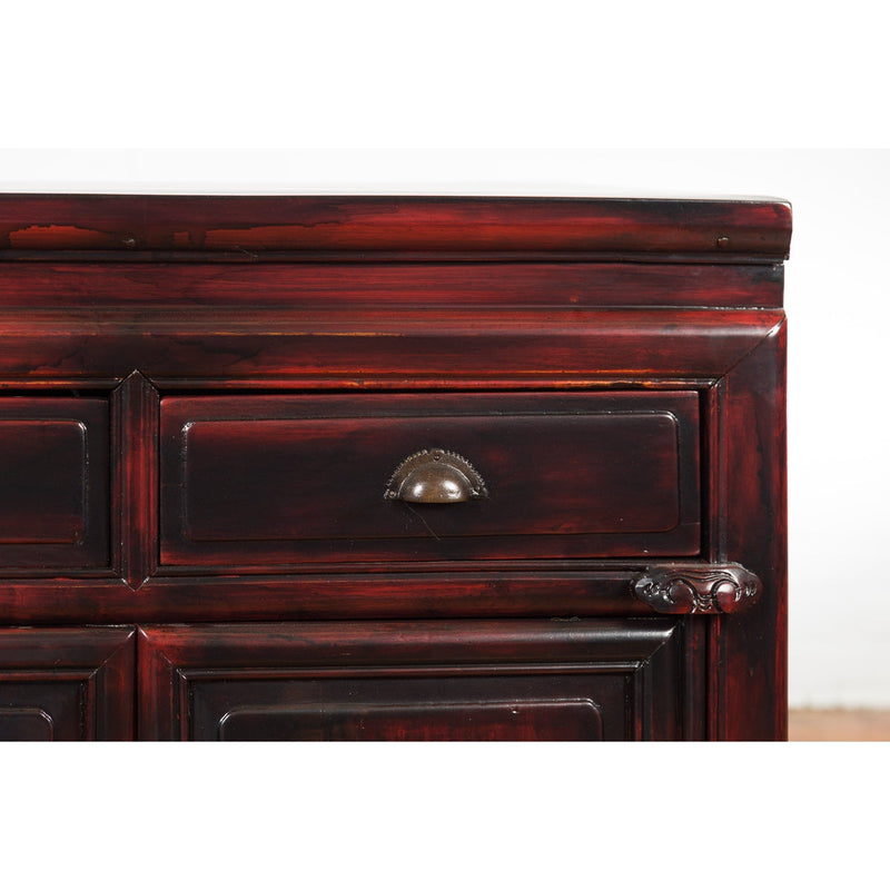Chinese Late Qing Dynasty 1900s Side Cabinet with Reddish Black Lacquer-YN2571-9. Asian & Chinese Furniture, Art, Antiques, Vintage Home Décor for sale at FEA Home