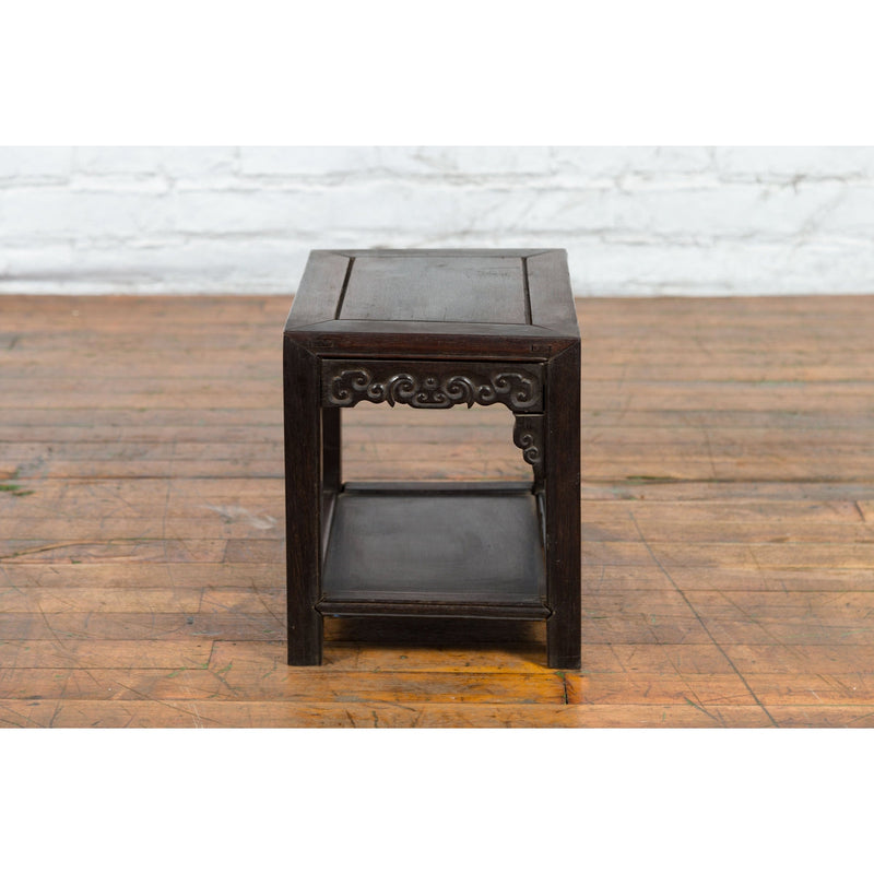 Chinese Late Qing Dynasty 1900s Stool with Cloud-Carved Apron and Lower Shelf-YN7531-19. Asian & Chinese Furniture, Art, Antiques, Vintage Home Décor for sale at FEA Home