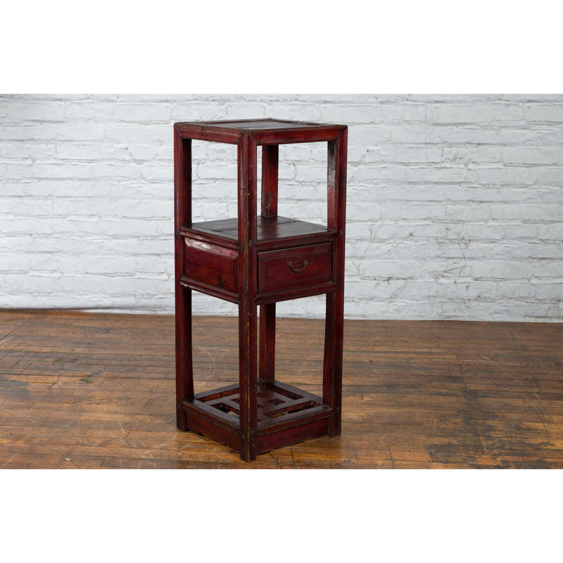 Chinese Late Qing Dynasty 1900s Tiered Table with Drawer and Fretwork Shelf-10. Asian & Chinese Furniture, Art, Antiques, Vintage Home Décor for sale at FEA Home
