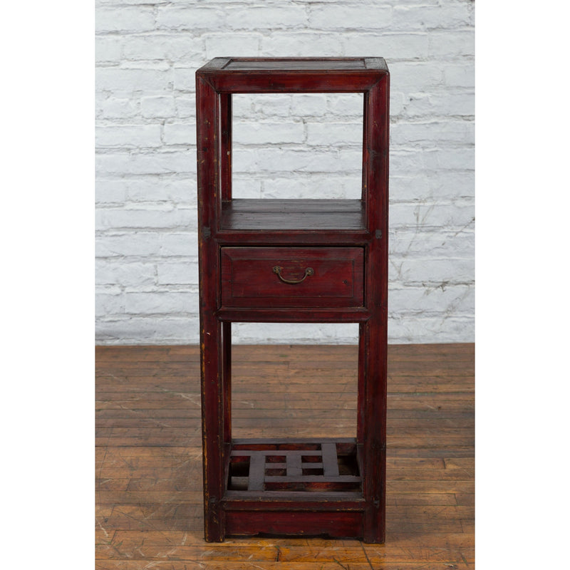 Chinese Late Qing Dynasty 1900s Tiered Table with Drawer and Fretwork Shelf-3. Asian & Chinese Furniture, Art, Antiques, Vintage Home Décor for sale at FEA Home