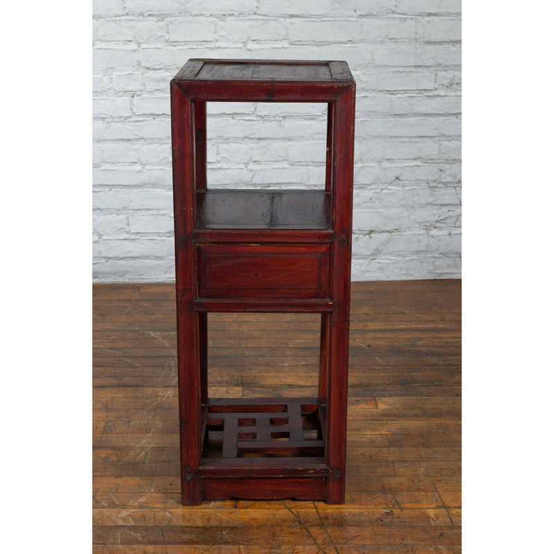 Chinese Late Qing Dynasty 1900s Tiered Table with Drawer and Fretwork Shelf-4. Asian & Chinese Furniture, Art, Antiques, Vintage Home Décor for sale at FEA Home