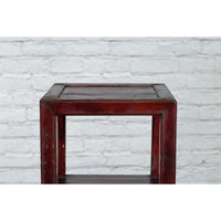 Chinese Late Qing Dynasty 1900s Tiered Table with Drawer and Fretwork Shelf