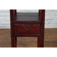 Chinese Late Qing Dynasty 1900s Tiered Table with Drawer and Fretwork Shelf