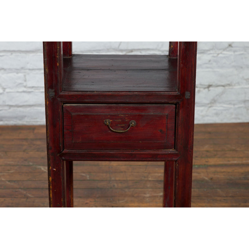 This-is-a-picture-of-a-Chinese Late Qing Dynasty 1900s Tiered Table with Drawer and Fretwork Shelf-image-position-7-style-YN3989-Shop-for-Vintage-and-Antique-Asian-and-Chinese-Furniture-for-sale-at-FEA Home-NYC