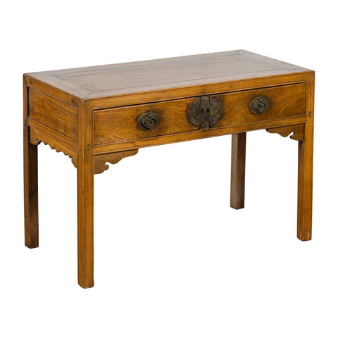 Chinese Late Qing Dynasty Elm Desk with Two Drawers and Ornate Brass Hardware-YN2608-1. Asian & Chinese Furniture, Art, Antiques, Vintage Home Décor for sale at FEA Home