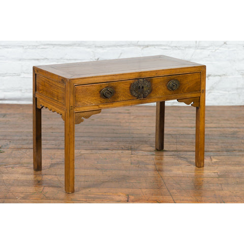 Chinese Late Qing Dynasty Elm Desk with Two Drawers and Ornate Brass Hardware-YN2608-10. Asian & Chinese Furniture, Art, Antiques, Vintage Home Décor for sale at FEA Home