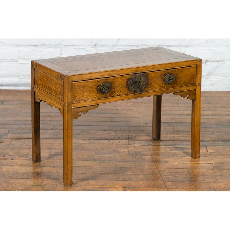 Chinese Late Qing Dynasty Elm Desk with Two Drawers and Ornate Brass Hardware-YN2608-3. Asian & Chinese Furniture, Art, Antiques, Vintage Home Décor for sale at FEA Home