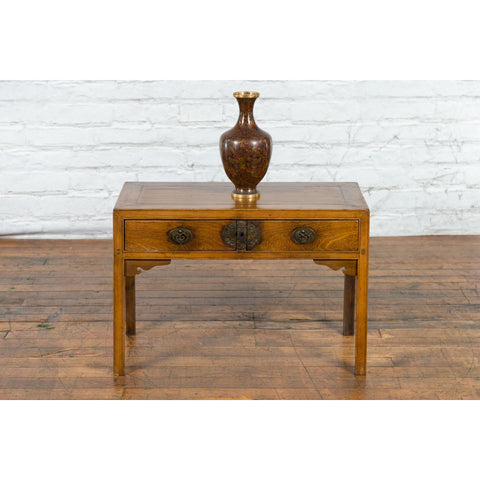 Chinese Late Qing Dynasty Elm Desk with Two Drawers and Ornate Brass Hardware-YN2608-8. Asian & Chinese Furniture, Art, Antiques, Vintage Home Décor for sale at FEA Home
