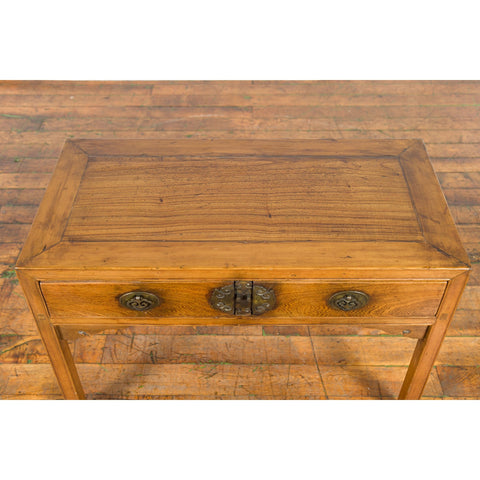 Chinese Late Qing Dynasty Elm Desk with Two Drawers and Ornate Brass Hardware-YN2608-9. Asian & Chinese Furniture, Art, Antiques, Vintage Home Décor for sale at FEA Home