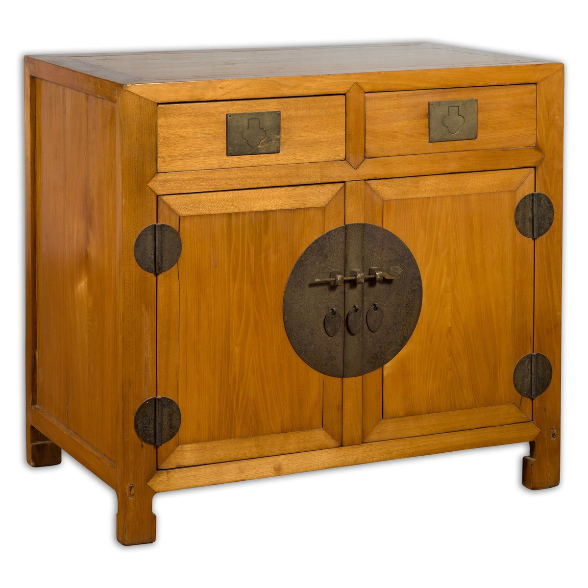 Chinese Late Qing Dynasty Elmwood and Brass Cabinet with Drawers and Doors-1. Asian & Chinese Furniture, Art, Antiques, Vintage Home Décor for sale at FEA Home