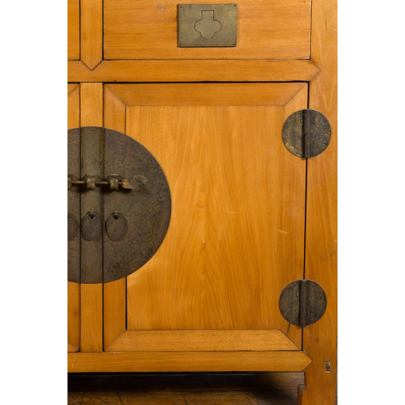 This-is-a-picture-of-a-Chinese Late Qing Dynasty Elmwood and Brass Cabinet with Drawers and Doors-with-image-position-13-style-YN2596-Shop-for-Vintage-and-Antique-Asian-and-Chinese-Furniture-for-sale-at-FEA Home-NYC