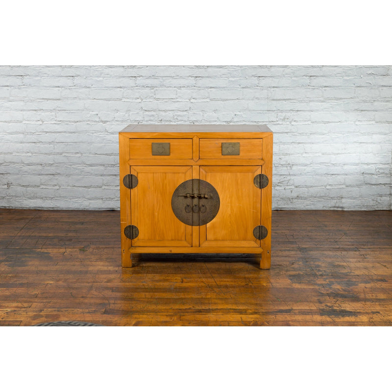 This-is-a-picture-of-a-Chinese Late Qing Dynasty Elmwood and Brass Cabinet with Drawers and Doors-with-image-position-3-style-YN2596-Shop-for-Vintage-and-Antique-Asian-and-Chinese-Furniture-for-sale-at-FEA Home-NYC