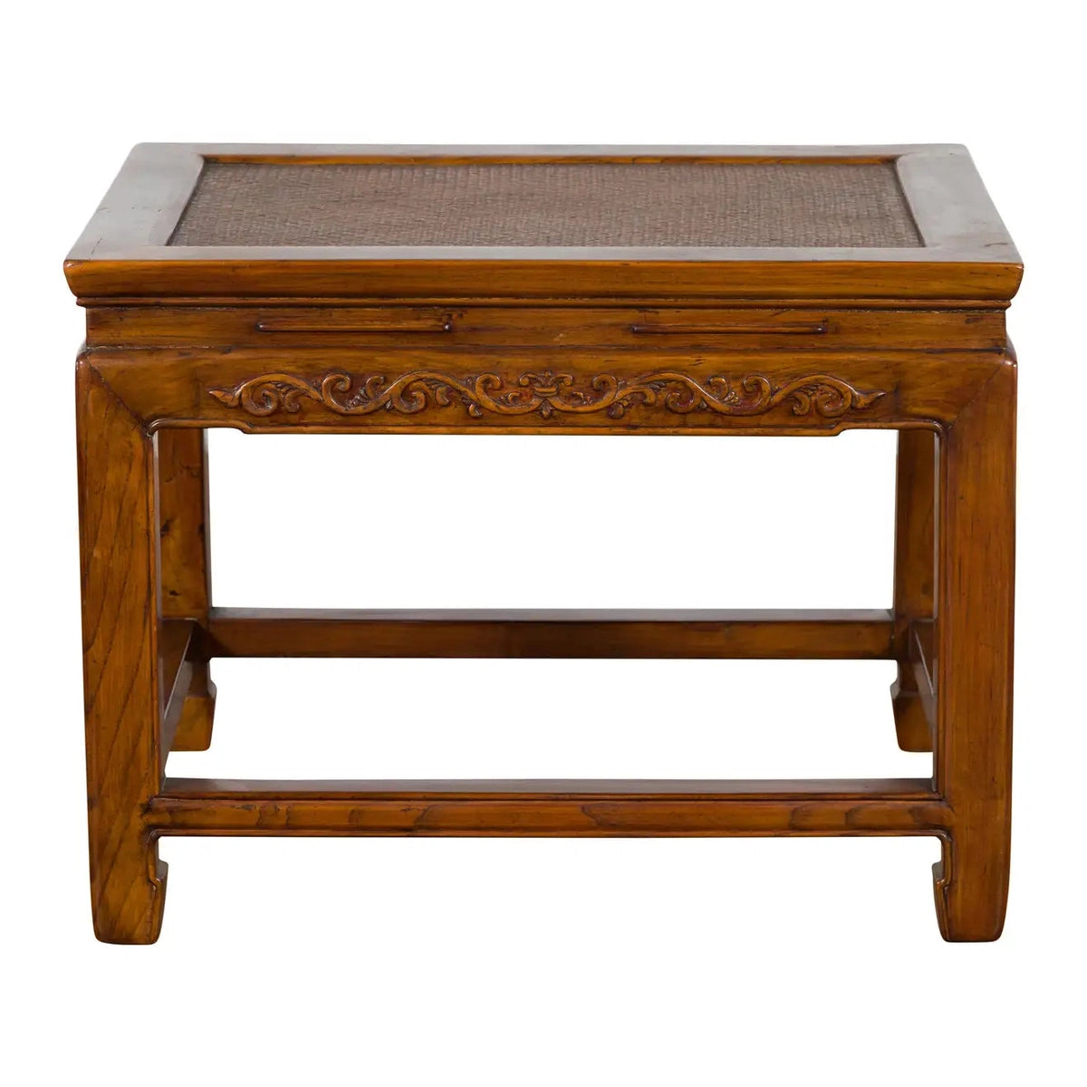 Chinese Late Qing Dynasty Elmwood Side Table with Low-Relied Carved Frieze-1. Asian & Chinese Furniture, Art, Antiques, Vintage Home Décor for sale at FEA Home