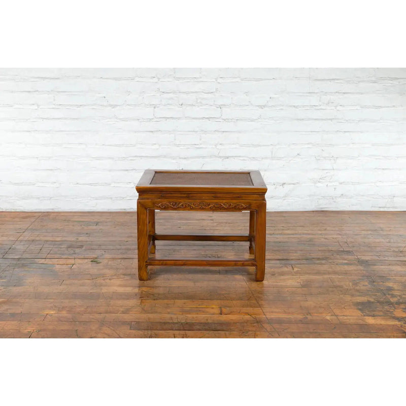 This-is-a-picture-of-a-Chinese Late Qing Dynasty Elmwood Side Table with Low-Relied Carved Frieze-with-image-position-11-style-YN1248-Shop-for-Vintage-and-Antique-Asian-and-Chinese-Furniture-for-sale-at-FEA Home-NYC