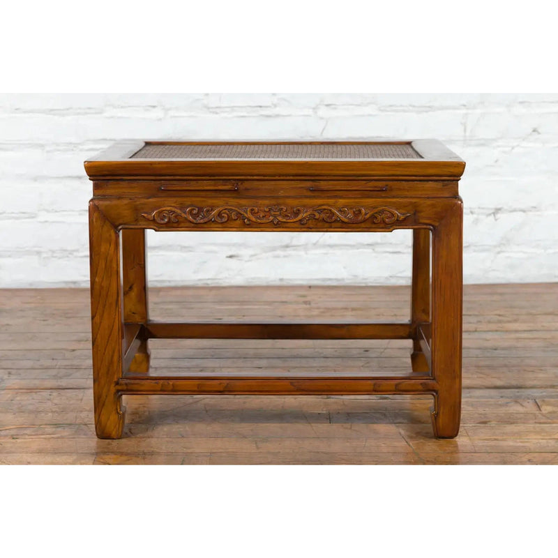 This-is-a-picture-of-a-Chinese Late Qing Dynasty Elmwood Side Table with Low-Relied Carved Frieze-with-image-position-12-style-YN1248-Shop-for-Vintage-and-Antique-Asian-and-Chinese-Furniture-for-sale-at-FEA Home-NYC
