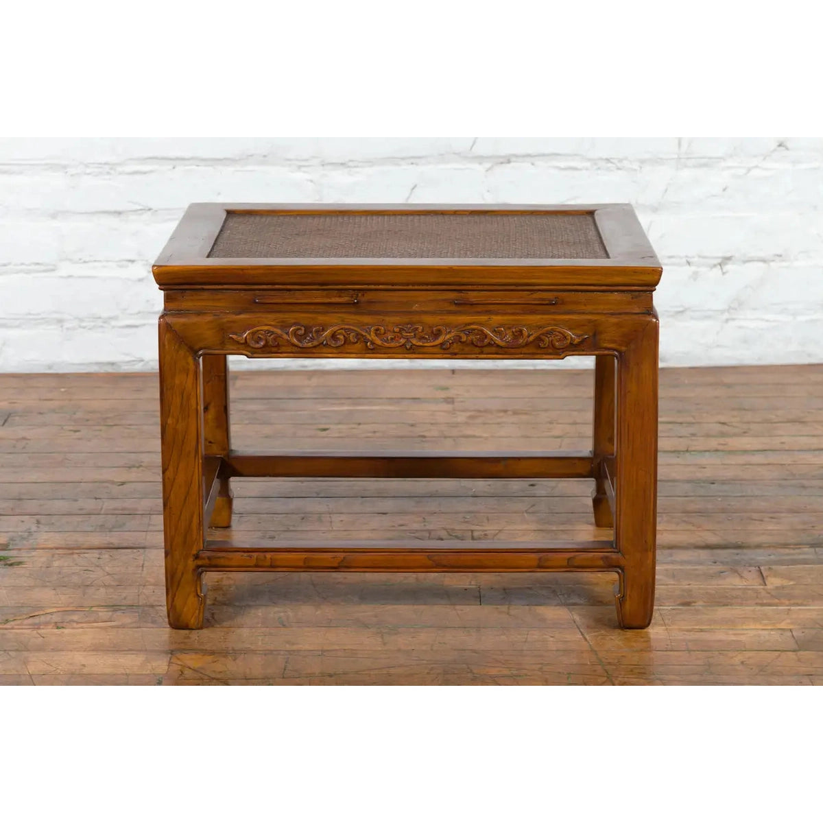 Chinese Late Qing Dynasty Elmwood Side Table with Low-Relied Carved Frieze-2. Asian & Chinese Furniture, Art, Antiques, Vintage Home Décor for sale at FEA Home