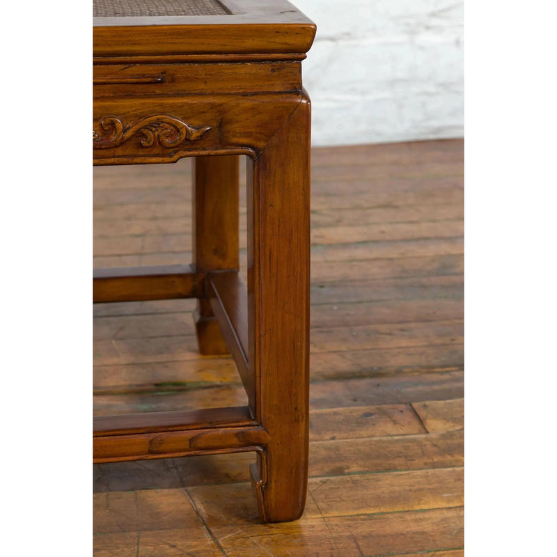 This-is-a-picture-of-a-Chinese Late Qing Dynasty Elmwood Side Table with Low-Relied Carved Frieze-with-image-position-8-style-YN1248-Shop-for-Vintage-and-Antique-Asian-and-Chinese-Furniture-for-sale-at-FEA Home-NYC
