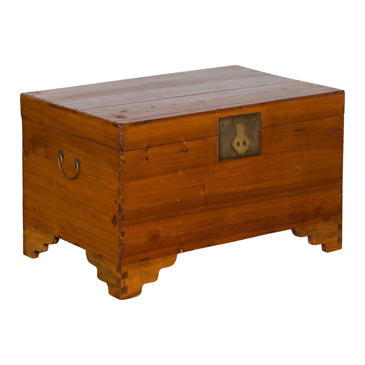 Chinese Late Qing Dynasty Pine Chest with Brass Hardware and Bracket Feet-1. Asian & Chinese Furniture, Art, Antiques, Vintage Home Décor for sale at FEA Home