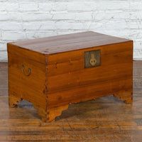 Chinese Late Qing Dynasty Pine Chest with Brass Hardware and Bracket Feet