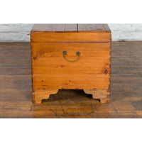 Chinese Late Qing Dynasty Pine Chest with Brass Hardware and Bracket Feet