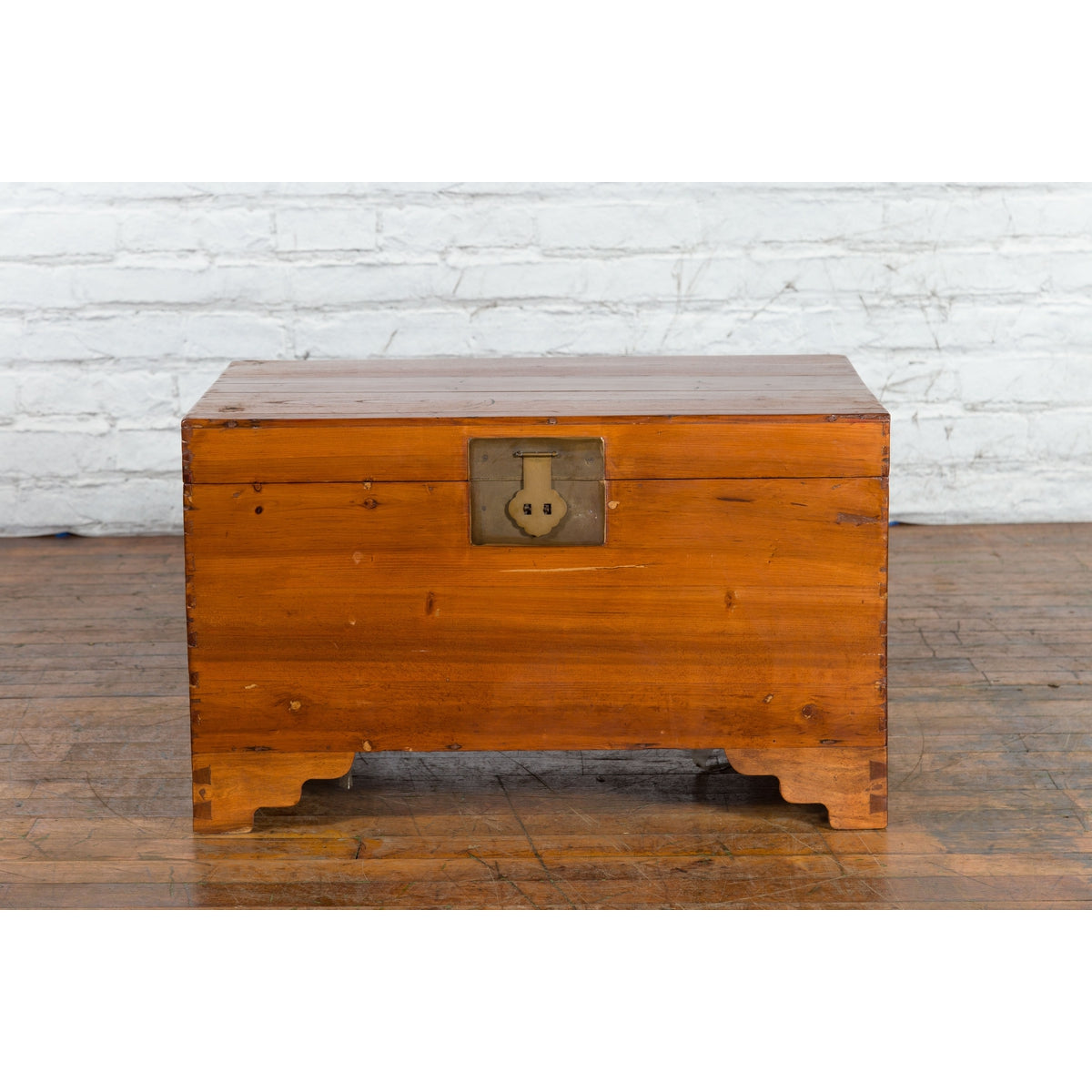 Chinese Late Qing Dynasty Pine Chest with Brass Hardware and Bracket Feet-2. Asian & Chinese Furniture, Art, Antiques, Vintage Home Décor for sale at FEA Home