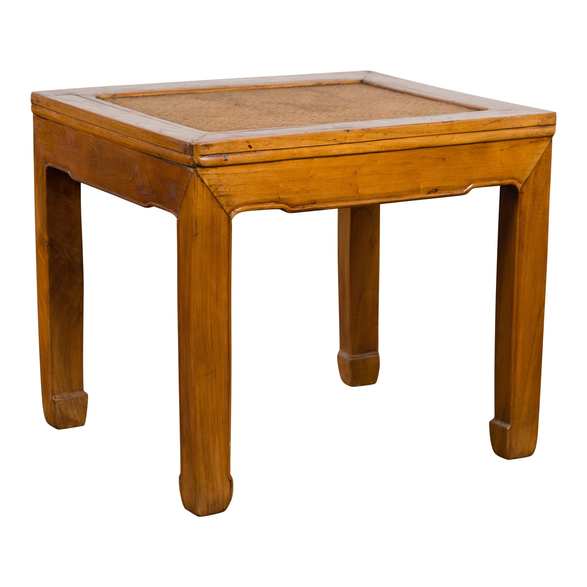 Chinese Late Qing Dynasty Side Table with Woven Rattan Top and Horse Hoof Feet-1. Asian & Chinese Furniture, Art, Antiques, Vintage Home Décor for sale at FEA Home