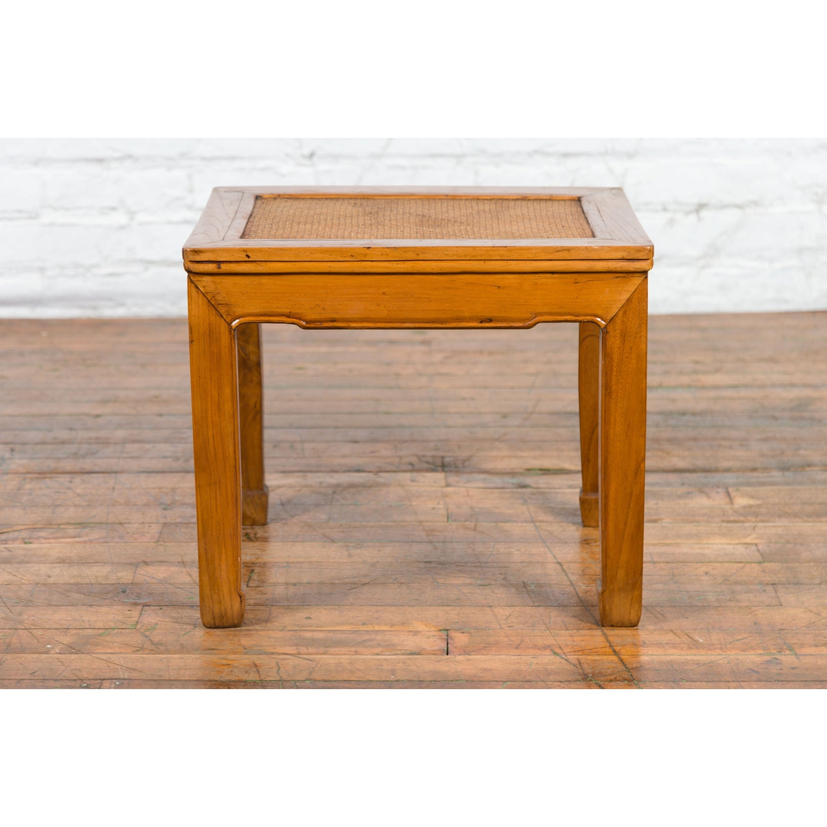 Chinese Late Qing Dynasty Side Table with Woven Rattan Top and Horse Hoof Feet-2. Asian & Chinese Furniture, Art, Antiques, Vintage Home Décor for sale at FEA Home
