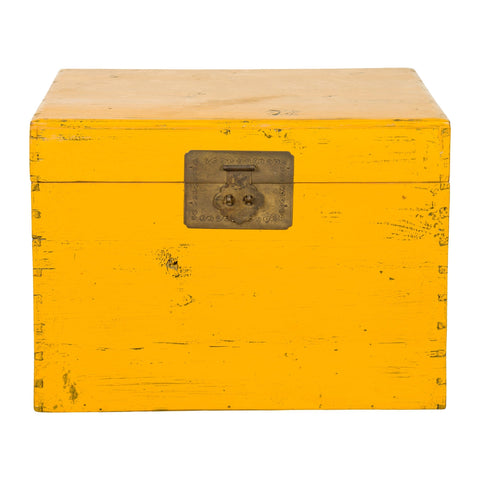 Late Qing Dynasty Yellow Lacquered Blanket Chest with Brass FEA Home