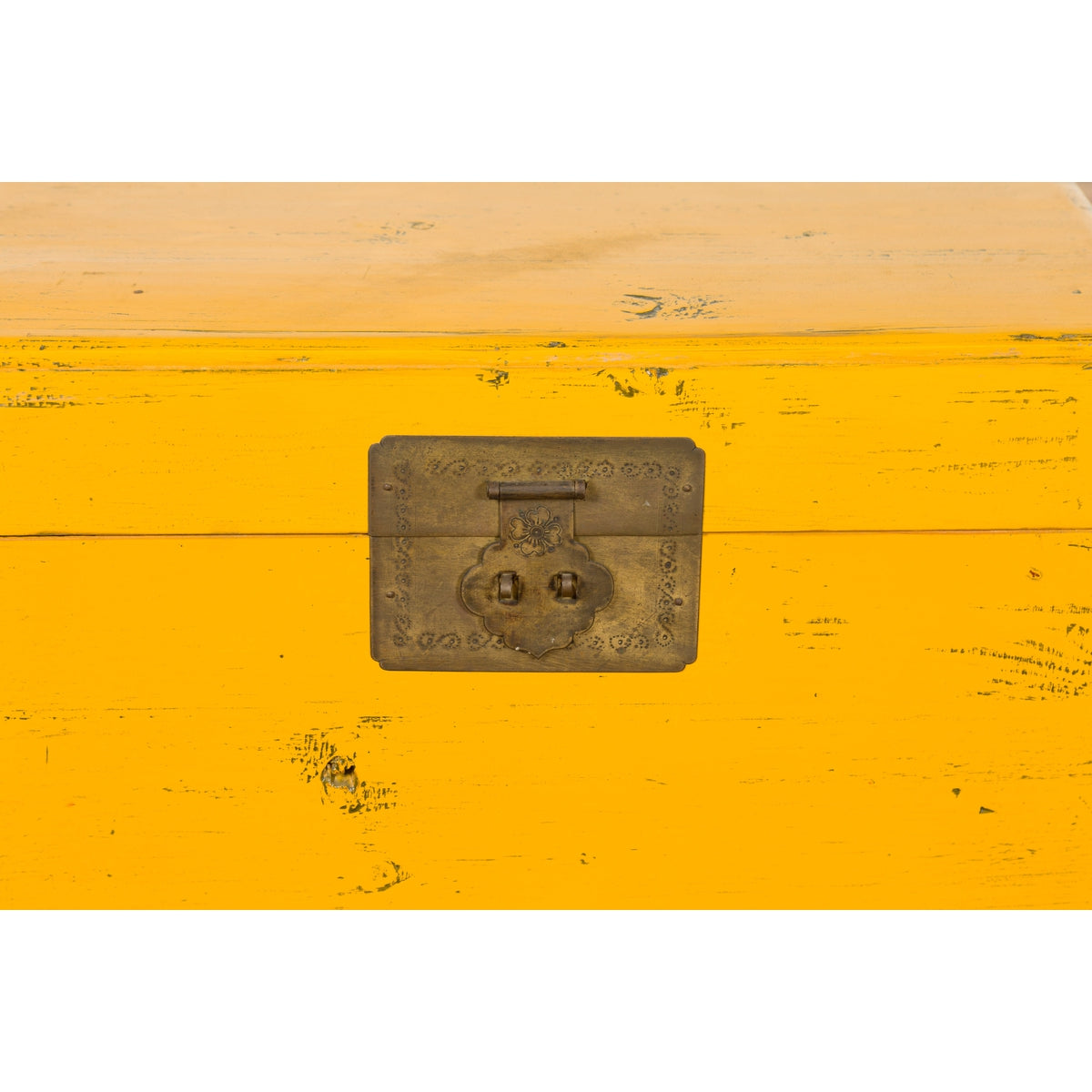 Chinese Late Qing Dynasty Yellow Lacquered Blanket Chest with Brass Hardware-17. Asian &amp; Chinese Furniture, Art, Antiques, Vintage Home Décor for sale at FEA Home