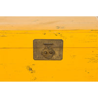Chinese Late Qing Dynasty Yellow Lacquered Blanket Chest with Brass Hardware