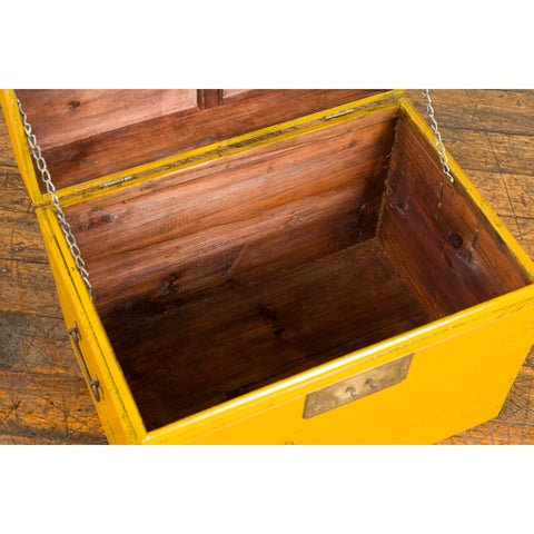 Chinese Late Qing Dynasty Yellow Lacquered Blanket Chest with Brass Hardware-2. Asian & Chinese Furniture, Art, Antiques, Vintage Home Décor for sale at FEA Home