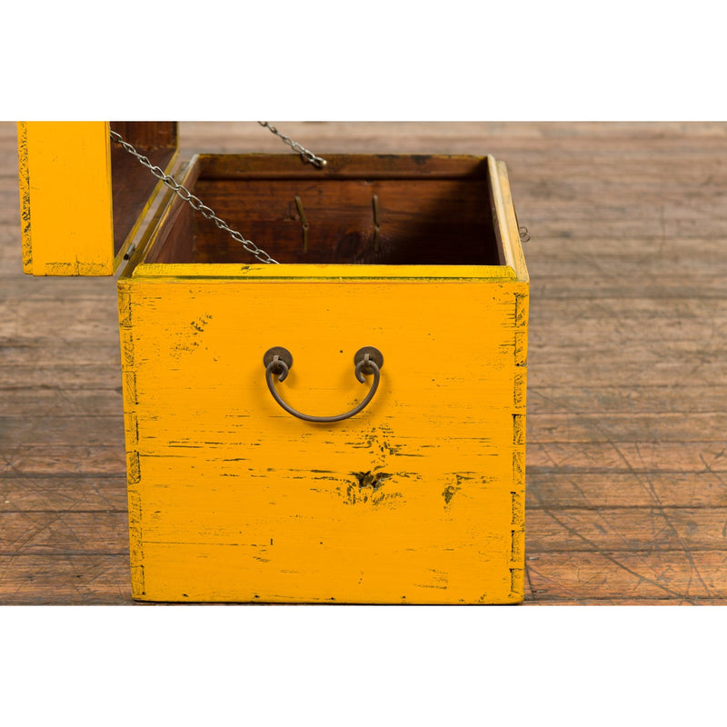 Chinese Late Qing Dynasty Yellow Lacquered Blanket Chest with Brass Hardware-5. Asian & Chinese Furniture, Art, Antiques, Vintage Home Décor for sale at FEA Home