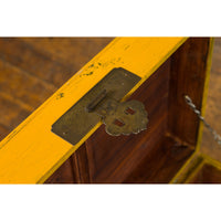 Chinese Late Qing Dynasty Yellow Lacquered Blanket Chest with Brass Hardware
