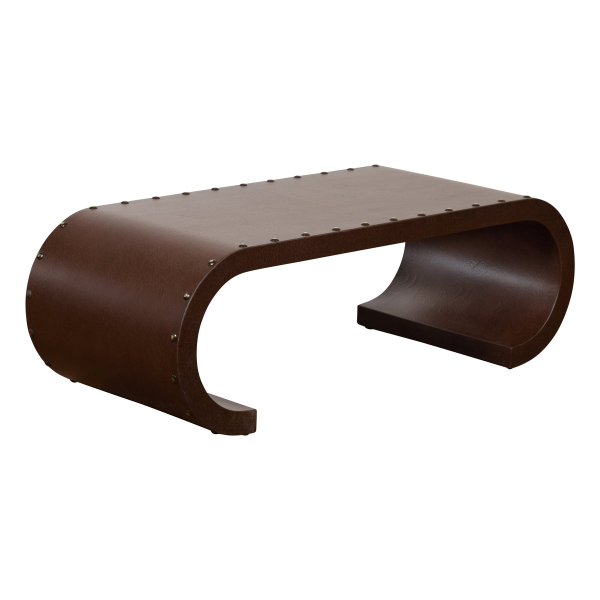 Chinese Midcentury Waterfall Scroll Table with Crackled Brown Faux Leather-1. Asian & Chinese Furniture, Art, Antiques, Vintage Home Décor for sale at FEA Home